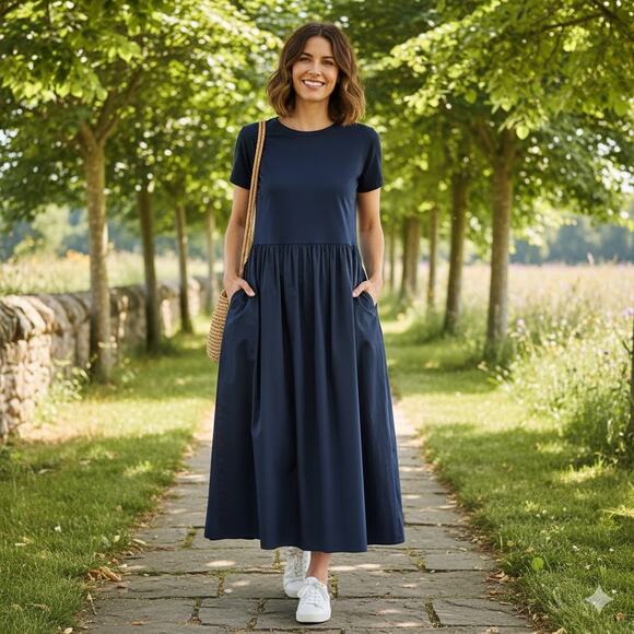 J. Crew Dresses & Skirts - J. Crew Modest T-shirt Maxi Dress Navy Blue Size Small NEW